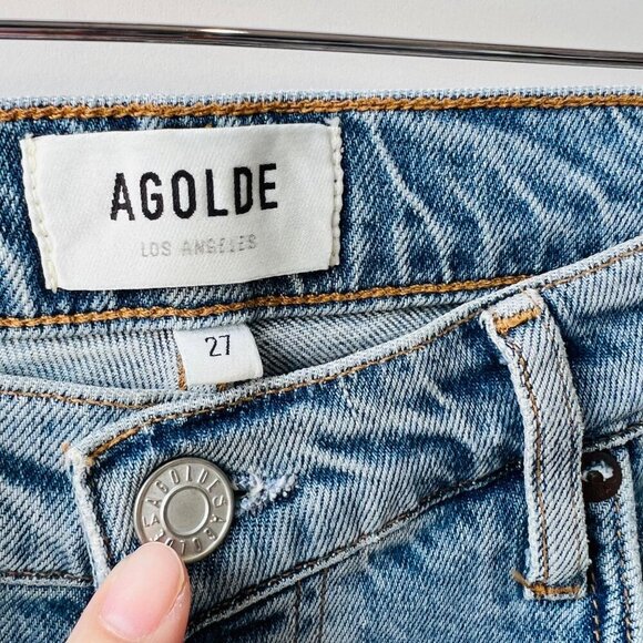 Agolde Nico Highrise crop jeans frayed hems, Blue, Size 27 L78 - Picture 7 of 11